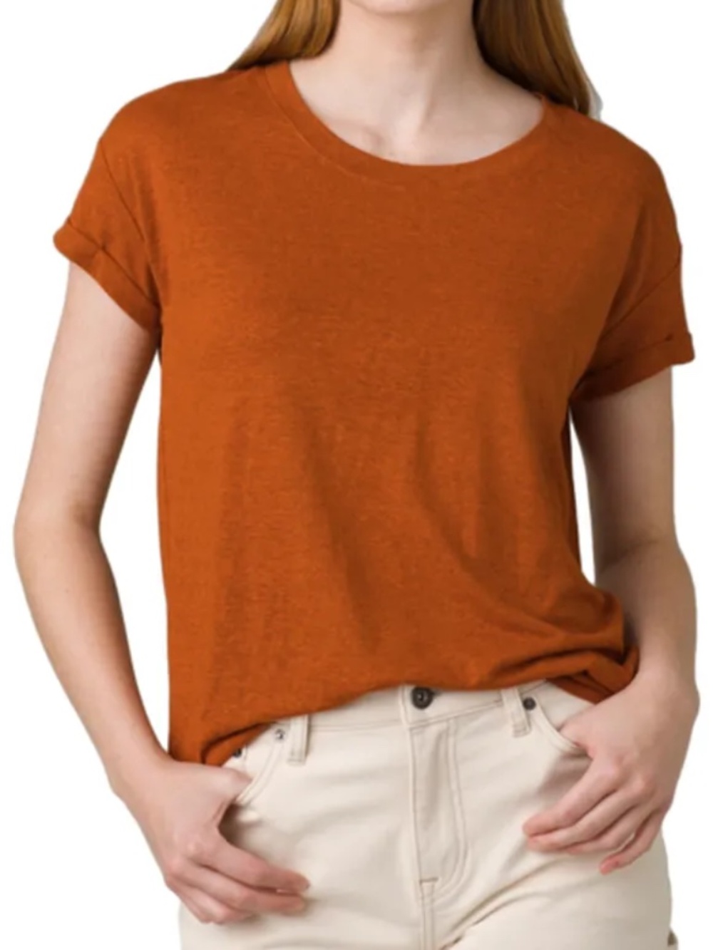PRANA Cozy Up Crewneck T-Shirt Color Gingerbread Heather Size M